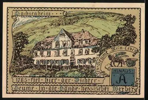 Notgeld Vacha 1921, 75 Pfennig, Stadtwappen und Gebäude in Sachsenheim