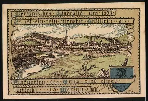 Notgeld Vacha 1921, 75 Pfennig, Stadtwappen und Stadtansicht um 1650