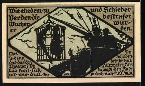 Notgeld Verden, 1921, 50 Pfennig, Sparkasse der Stadt Verden mit Stadtansicht und historischem Motiv