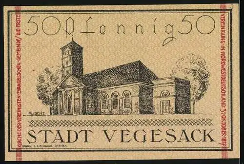 Notgeld Vegesack, 1921, 50 Pfennig, Wappen und Gebäudeabbildung