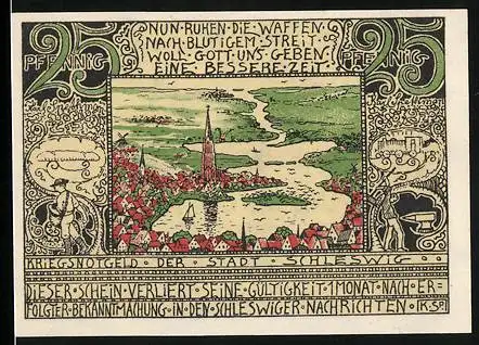 Notgeld Schleswig, 1921, 25 Pfennig, Kriegsnotgeld der Stadt Schleswig mit Stadtansicht und Nummer 093476