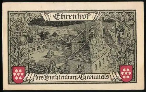 Notgeld Kahla 1921, 75 Pfennig, Ehrenhof des Leuchtenburg-Ehrenmals, Gutschein der Stadt Kahla S.-A