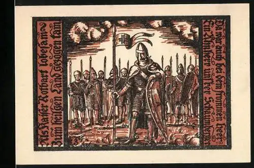 Notgeld Schalkau 1921, 50 Pfennig, Ritter mit Soldaten und Wappen