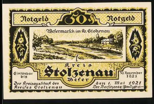 Notgeld Stolzenau, 1921, 50 Pfennig, Wesermarsch im Kr. Stolzenau, Gedicht von W. Busch, gültig bis 30. November 1921