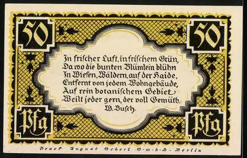 Notgeld Stolzenau, 1921, 50 Pfennig, Wesermarsch im Kr. Stolzenau, Gedicht von W. Busch, gültig bis 30. November 1921