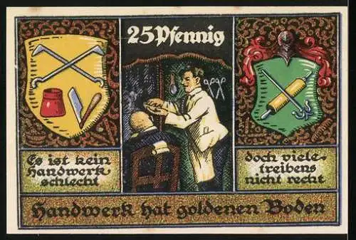 Notgeld Stolzenau, 1921, 25 Pfennig, Kreis Handwerkerbund, Handwerk hat goldenen Boden