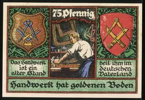 Notgeld Stolzenau 1921, 75 Pfennig, Kreis-Handwerkerbund mit Handwerker und Wappen