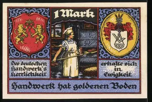 Notgeld Stolzenau 1921, 1 Mark, Kreis-Handwerkerbund, Handwerk hat goldenen Boden