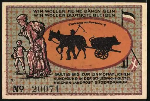 Notgeld Süderbrarup, 1921, 50 Pfennig, Bombardement von Sonderburg, Flüchtlinge aus Sonderburg