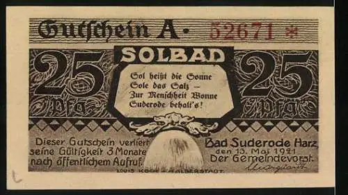 Notgeld Bad Suderode / Harz, 1921, 25 Pfennig, Bäuerin bereitet Feld zur Neubepflanzung vor