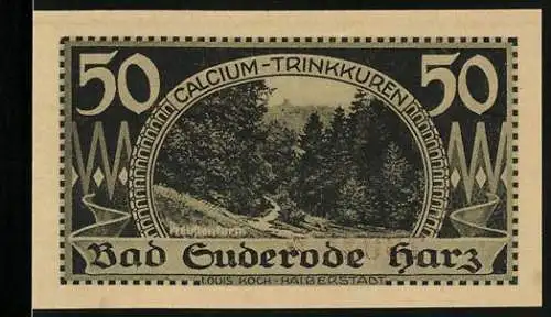 Notgeld Bad Suderode / Harz, 1921, 50 Pfennig, Calcium-Trinkkuren Solbad Gutschein D