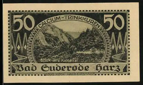 Notgeld Bad Suderode / Harz, 1921, 50 Pfennig, Calcium-Trinkkuren Solbad Gutschein D, Calzium