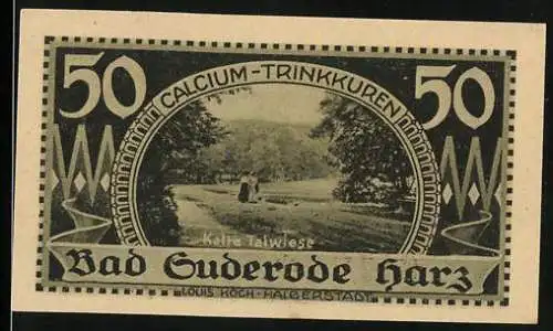 Notgeld Bad Suderode / Harz 1921, 50 Pfennig, Calcium-Trinkkuren, Kalteteichwiese, Solbad, Seriennummer S1105