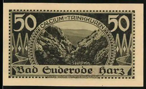 Notgeld Bad Suderode / Harz, 1921, 50 Pfennig, Saalstein und Calcium-Trinkkuren