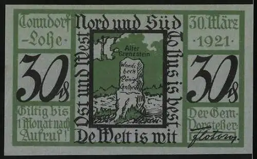 Notgeld Tonndorf-Lohe 1921, 30 Pfenning, Ornamente, alter Grenzstein