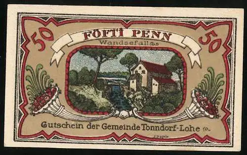 Notgeld Tonndorf-Lohe, 1921, 50 Pfennig, Wandsefall und plattdeutscher Spruch