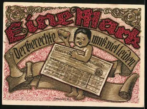 Notgeld Tonndorf-Lohe 1921, 1 Mark, Verziertes Design mit Text und Bild eines Kindes auf der Rückseite