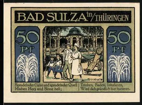 Notgeld Bad Sulza in Thüringen, 1921, 50 Pf, Abbildung der Trinkhalle und des Inhalatoriums