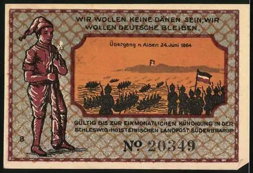 Notgeld Süderbrarup, 50 Pfennig, Löwe zu Flensburg und nationalistisches Motiv, Ausgabe 8, Nummer 20349