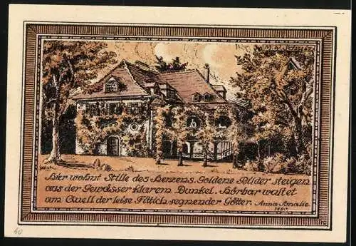 Notgeld Tiefurt 1921, 25 Pf, Goethe Zitat und Gebäudeillustration