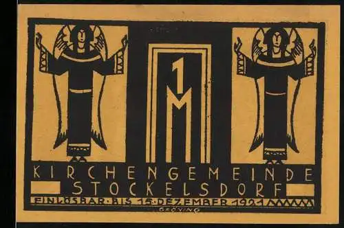 Notgeld Stockelsdorf 1921, 1 Mark, zwei Engel und Wappen mit Krone