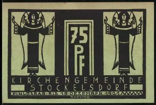 Notgeld Stockelsdorf 1921, 75 Pf, Engel und Herrenhaus Illustration