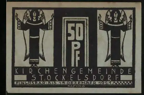Notgeld Stockelsdorf, 1921, 50 Pf, Engel und Bauernhaus, einlösbar bis 15. Dezember 1921