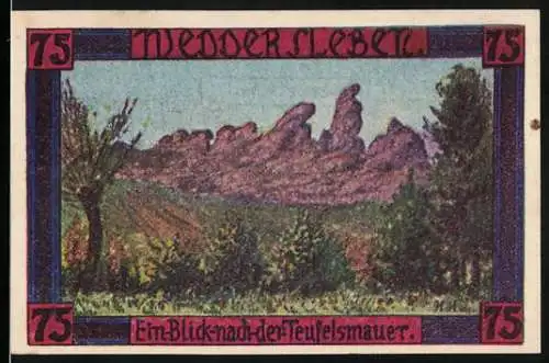Notgeld Weddersleben, 1921, 75 Pfennig, Ein-Blick-auf-die-Teufelsmauer