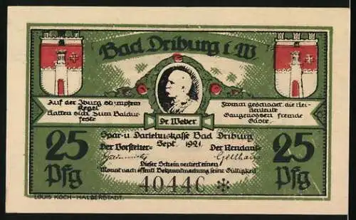 Notgeld Bad Driburg 1921, 25 Pfennig, mit Dr. Weber und verschiedenen Szenen, Seriennummer 40446