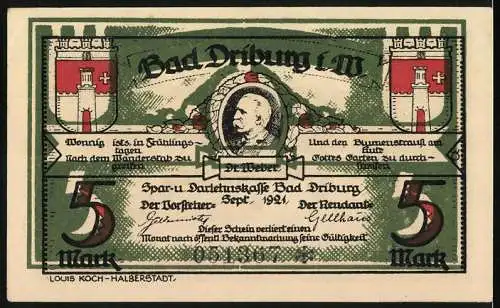 Notgeld Bad Driburg, 1921, 5 Mark, Darstellung von Menschen im Kurpark auf der Vorderseite