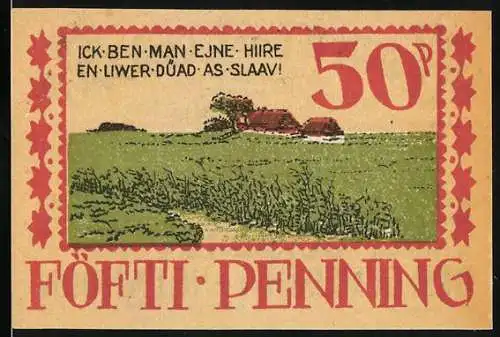 Notgeld Langenhorn, 1921, 50 Pfennig, Landschaft mit Bauernhof und Wappen der Gemeinde