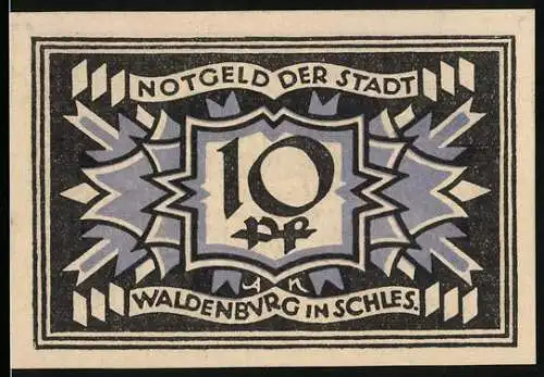 Notgeld Waldenburg in Schlesien 1921, 10 Pfennig, Stadtwappen mit dekorativen Mustern