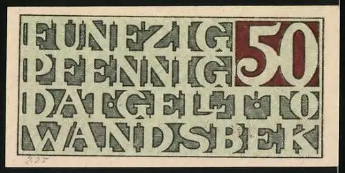 Notgeld Wandsbek, 1919, 50 Pfennig, grün-braun mit dekorativen Schriftzügen und Radmotiven