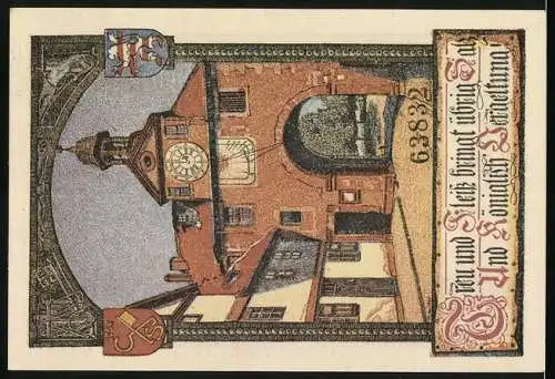 Notgeld Bad Sooden a.d. Werra, 50 Pfennig, Historisches Wappen und Rathausabbildung, 1552, Druck: A. Schwarz, Lindenberg