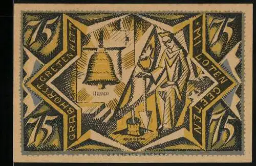 Notgeld Twistringen 1921, 75 Pfennig, Sparkasse Gutschein mit Glocke und Figur
