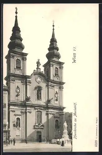 AK Wien, Denkmal vor der Pfarrkirche zu Mariahilf