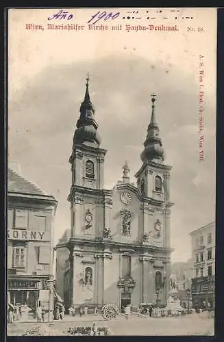 AK Wien, Mariahilfer Kirche mit Haydn-Denkmal