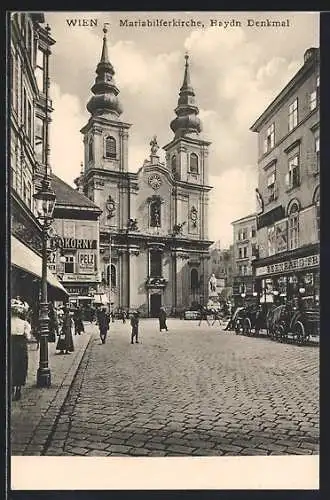 AK Wien, Fotograf Pokorny, Mariahilferkirche und Haydn-Denkmal