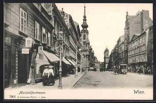 AK Wien, Partie in der Mariahilferstrasse, Strassenbahn