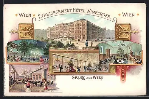 Lithographie Wien I, Hotel Wimberger, Cafe, Garten & Terrasse