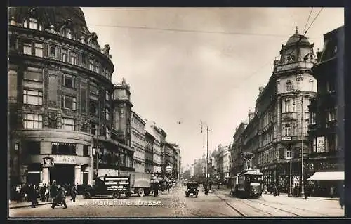 AK Wien, Geschäfte und Strassenbahn in der Mariahilferstrasse