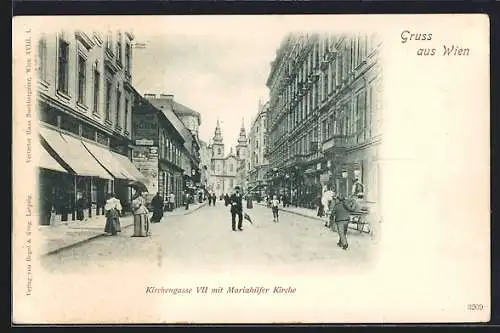 AK Wien, Kirchengasse mit Mariahelfer Kirche