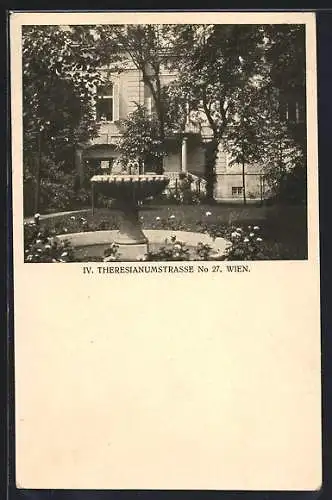 AK Wien, Haus in der Theresianumstrasse 27 mit Brunnen