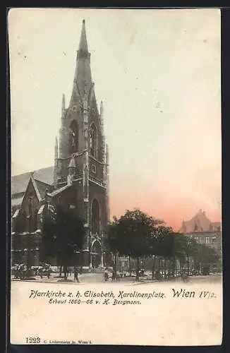 AK Wien, Pfarrkirche zur heiligen Elisabeth, Karolinenplatz, Erbaut 1860-66