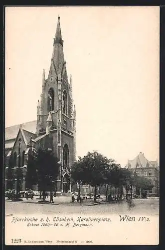 AK Wien, Pfarrkirche zur heiligen Elisabeth am Karolinenplatz, Erbaut 1860-66