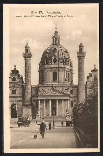 AK Wien IV, Partie vor der 1716-1737 erbauten Karlskirche