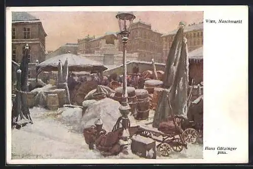 Künstler-AK Hans Götzinger: Wien, Naschmarkt im Winterglanz