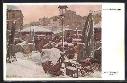 Künstler-AK Hans Götzinger: Wien, Naschmarkt im Winterglanz