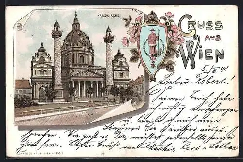 Lithographie Wien, Karlskirche, Scheider & Co., Lacke, Farben und Materialwaren, Teinfaltstr. 9 und Hundsthurmerstr. 141