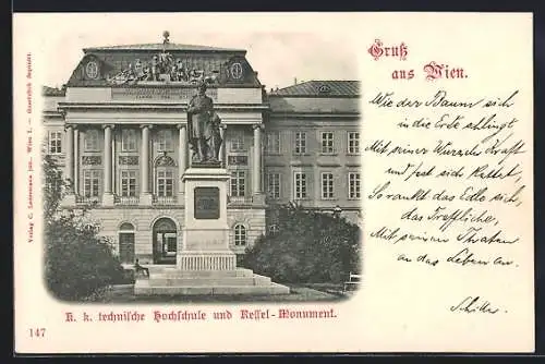 AK Wien, K. k. technische Hochschule und Ressel-Monument